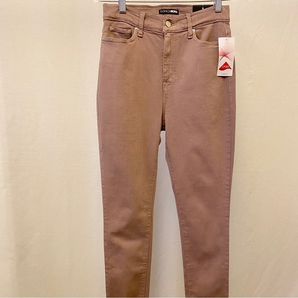 Fashion Nova NWT Santorini Super Stretch Skinny Jeans Size 1 Mocha Light Brown - Picture 8 of 10